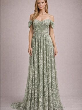 NEW Whimsy Sage Green Floral Lace Off-Shoulder Evening/Prom/Wedding Dress